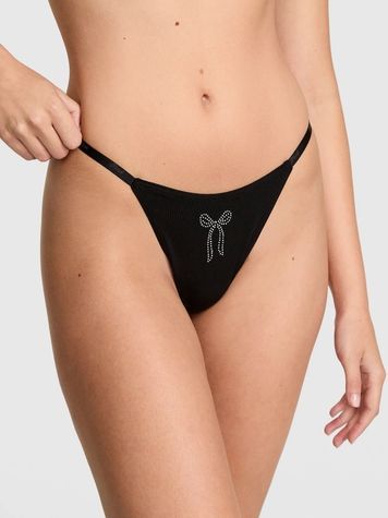 Женские трусики Танга PINK от Victoria's Secret 90012207 черные 90012207 фото