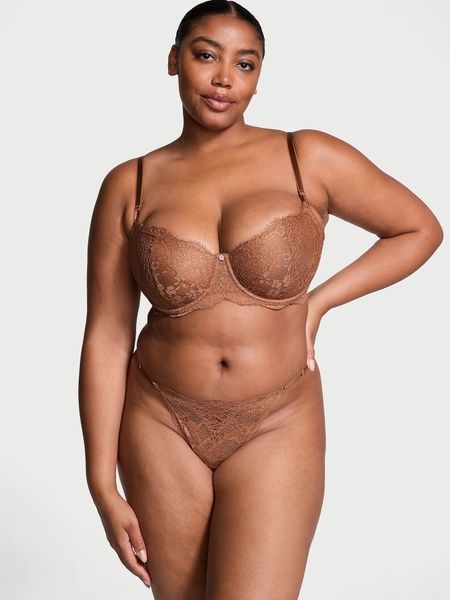 Кружевные трусики Стринги Victoria's Secret 381248515 коричневые 381248515 фото