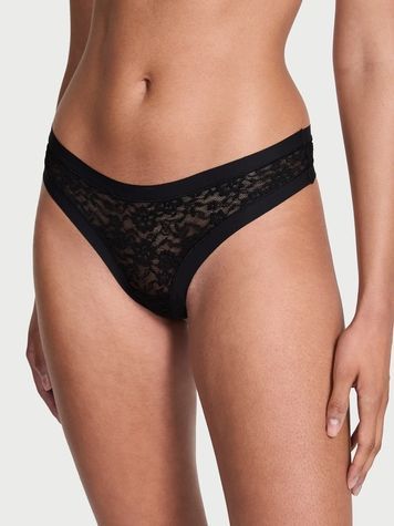 Кружевные трусики Танга Victoria's Secret 635160797 черные 635160797 фото