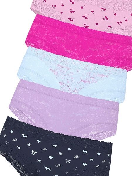 Набор кружевных трусов Чики (5 шт) PINK от Victoria's Secret 634956523 с низкой посадкой 634956523 фото