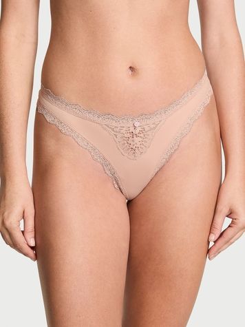 Кружевные трусики Танга Victoria's Secret 563498417 бежевые 563498417 фото