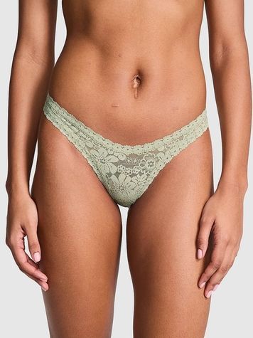Мереживні трусики Танга PINK від Victoria's Secret 901080296 зелені 901080296 фото