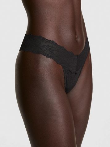 Кружевные трусики Танга PINK от Victoria's Secret 508999289 черные 508999289 фото