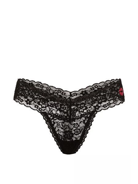 Кружевные трусики Танга Victoria's Secret 676905056 черные 676905056 фото