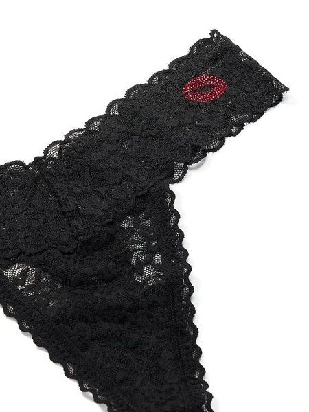 Кружевные трусики Танга Victoria's Secret 676905056 черные 676905056 фото